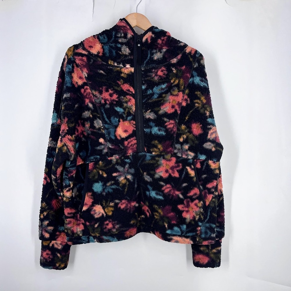 prAna Polar Escape Half Zip Floral Fleece Hoodie W23202130 Black Multi Mens L